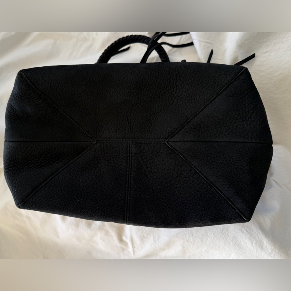 Rebecca Minkoff Black Pebbled Suede Moto Satchel Crossbody Top Handle Handbag - Picture 7 of 9